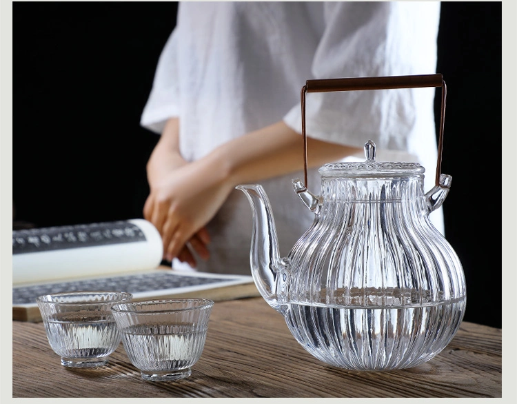 Стекло Pyrex Teapot со стеклянной крышкой Teapot высокого боросиликатного стекла с медной ручкой