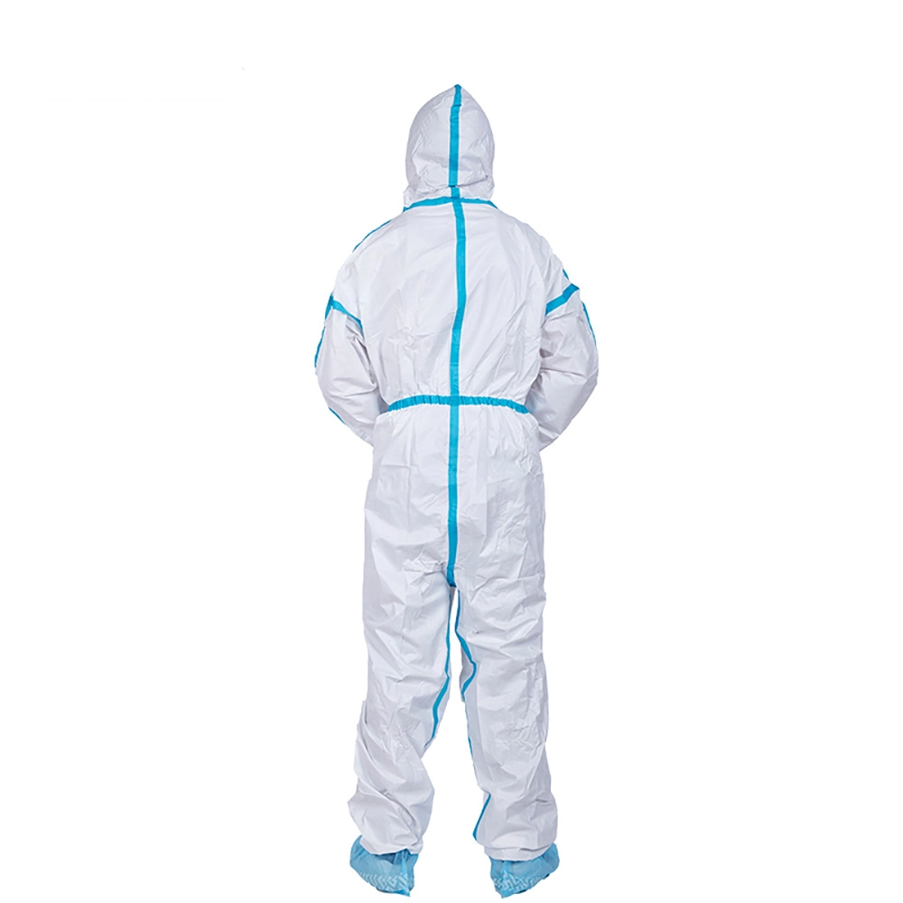 OEM CE Type 5/6 Waterproof Disposable Impervious Non Woven Microporous SMS Workwear Asbestos Removal PPE Coverall Suit