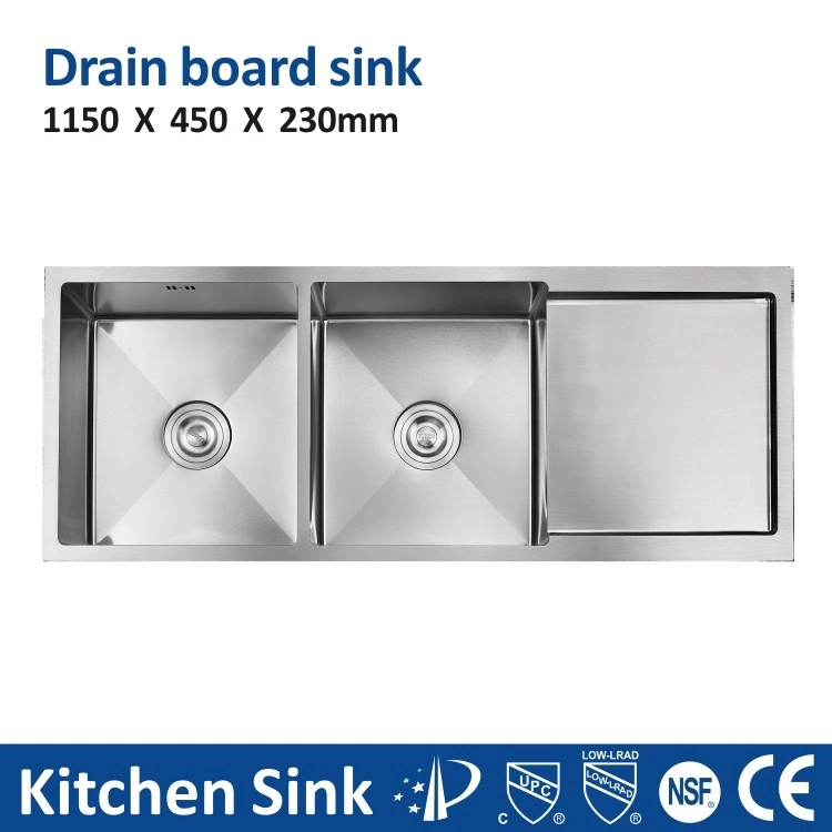 Stainless Steel Double Bowls Kitchen Sink with Drainboard, Accessories Optional Strainers, Cutting Board, Soap Dispenser, Faucet, Drain-Pipe