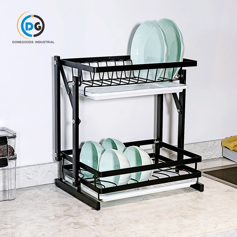 Factory Directly Sale 2 Tier Home Kitchen Shelf Foldable Countertop Dish Rack