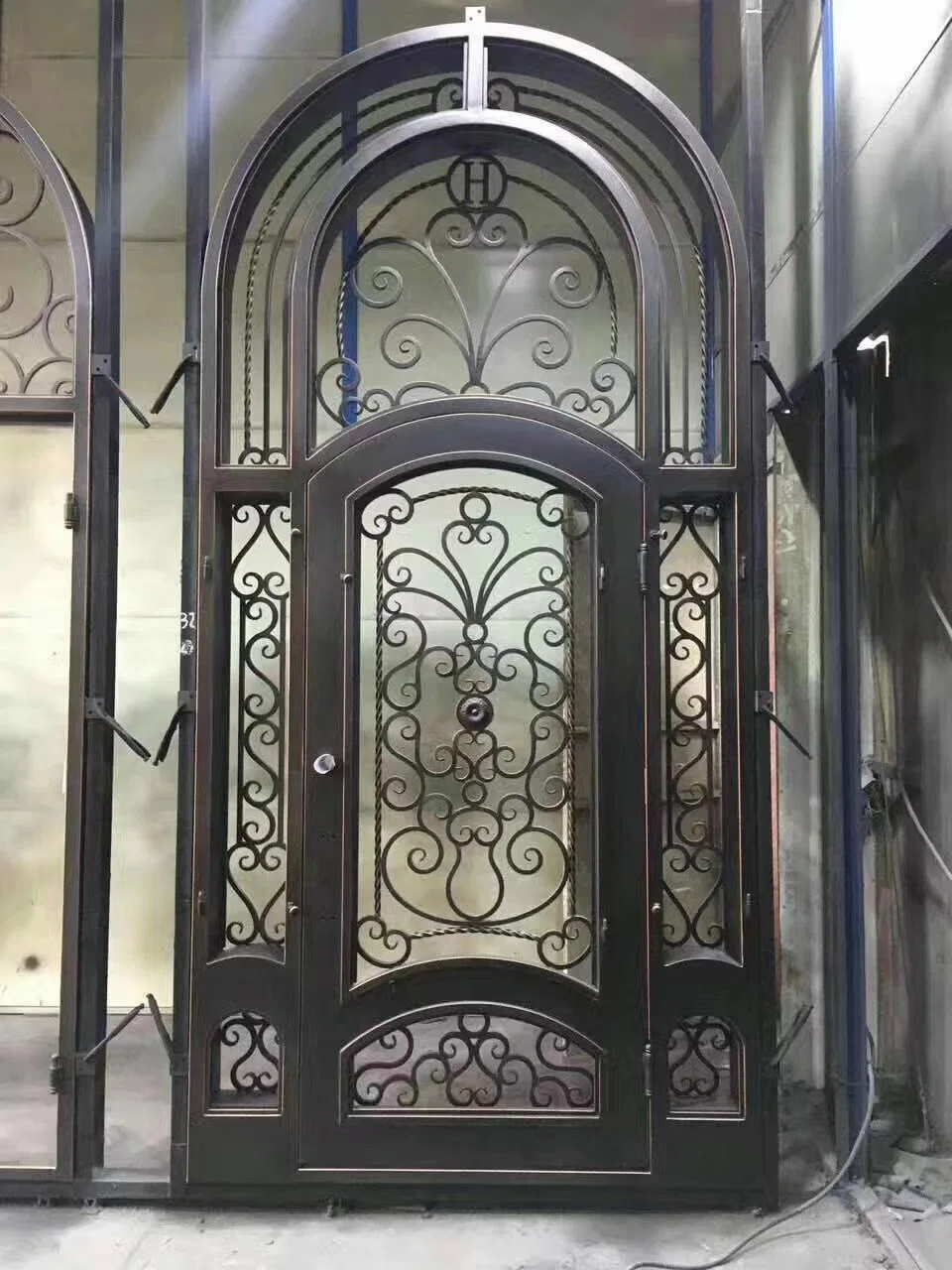 Hot Selling Latest Style Single Door Designs Modern Main Front Entry Door Wrought Iron Entrance Door with Side Window