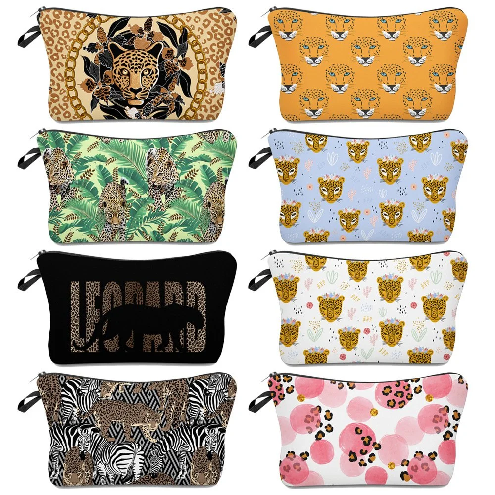 Cute Leopard Design Durable Waterproof Pencil Bag Brush Storage Pouch Makeup Bag
