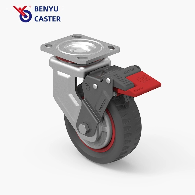 Benyu Casters 5 Inch Heavy Duty PU Universal Wheel Fixed Caster Wheel