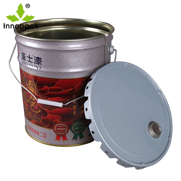 Printed 20 Liter Metal Pail with Metal Screw Spout and Flower Edge Lid