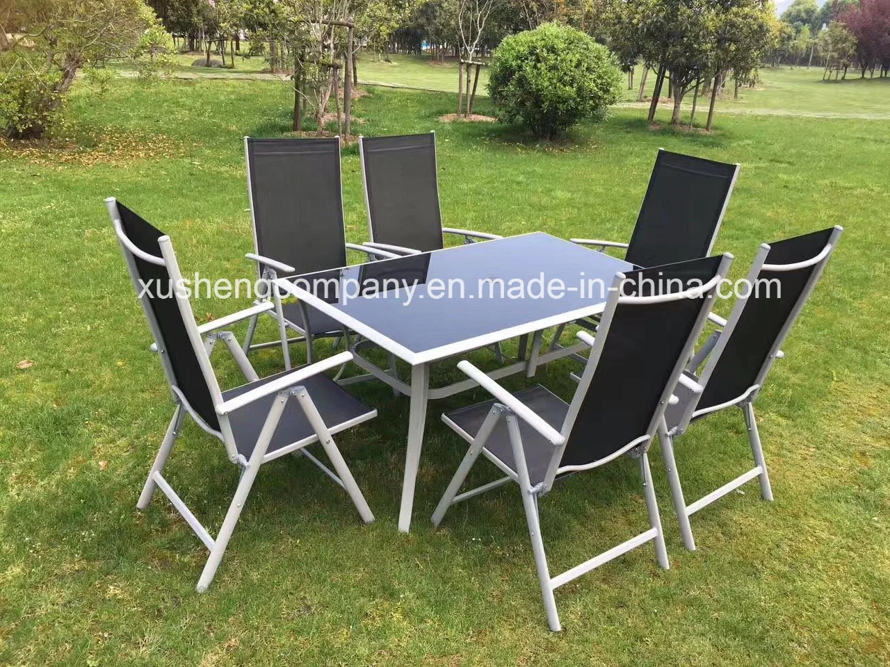 Aluminous Outdoor Furniture Glass Square Picnic Table Set