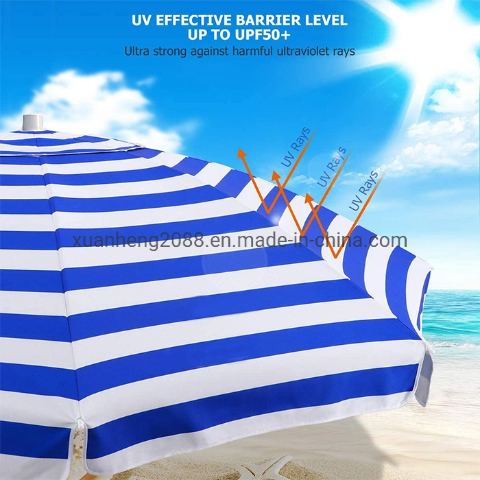 BSCI Factory OEM Promotional Advertising Folding Adjustable Beach Umbrellas Sun Parasols Outdoor UV Resistant Stripe Beach Garden Backyard Coffee Umbrella