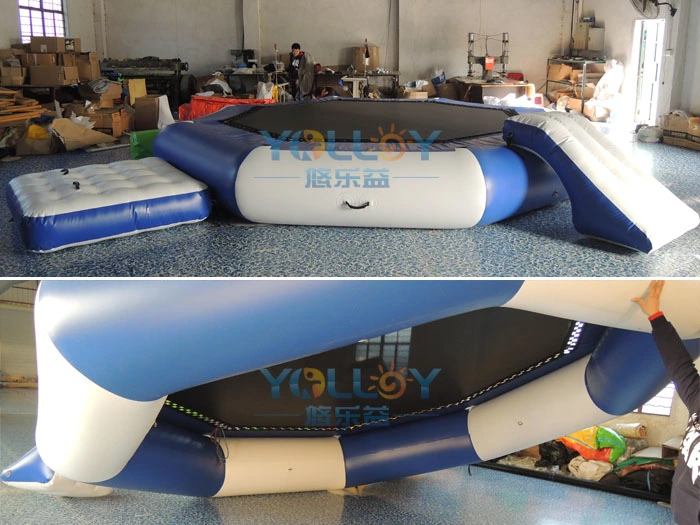 Trampolín flotante inflable con tobogán de agua divertido