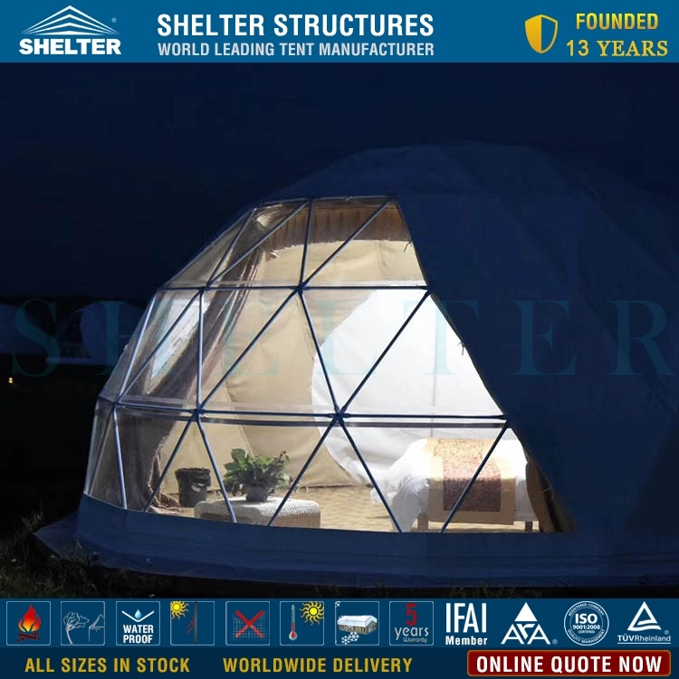 Glamping Luxury Hotel tenda a cor branca para casas Prefab Dome Geodésico