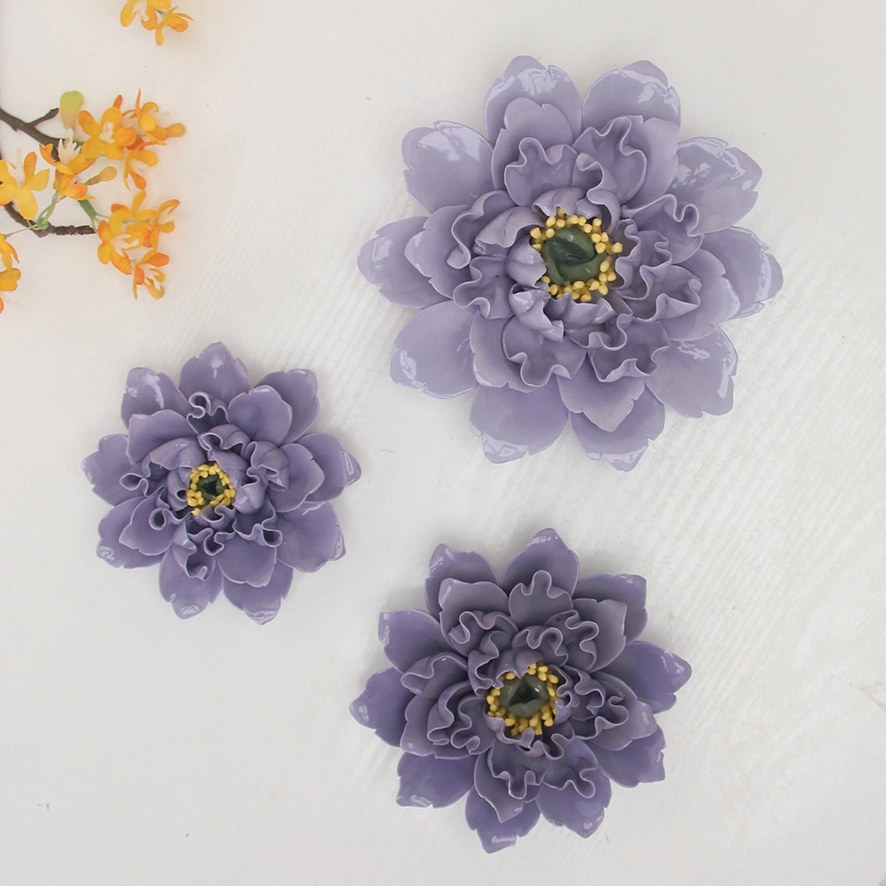 F002V Ceramic Flower Violet Wall Decor Porcelain Purple Peony Flower for Wedding Decoration