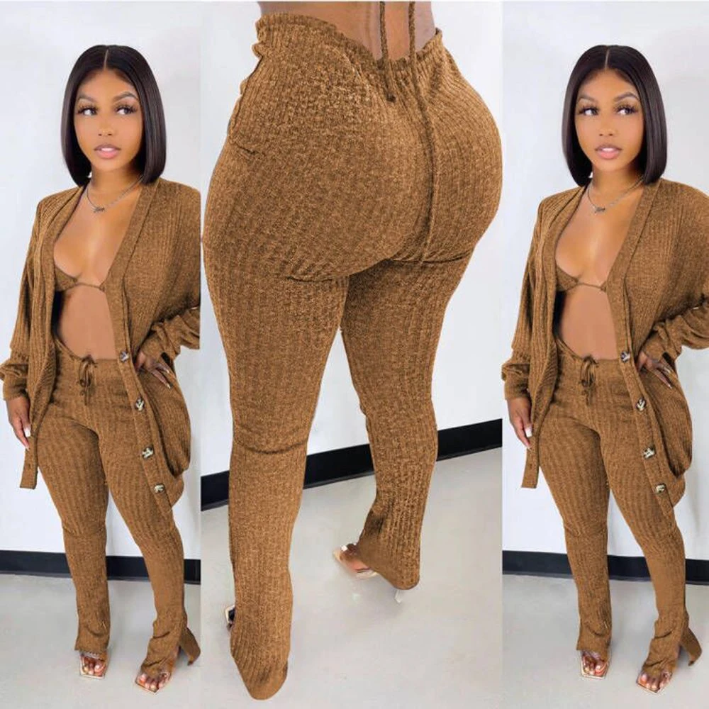 Hot Selling Casual Woman Winter Outfits Clothes 2021 Cotton 3 Piece Sweater Set Women Clothing