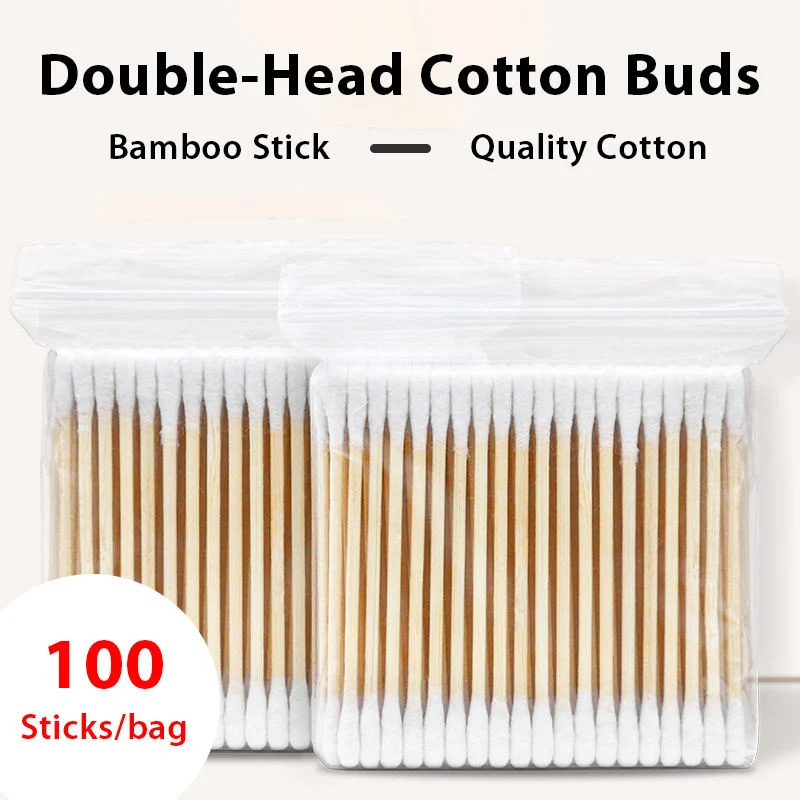 100 PCS High quality/High cost performance Medical Paper Wooden Bamboo Stick Double Head Cotton Swab for Daily Use