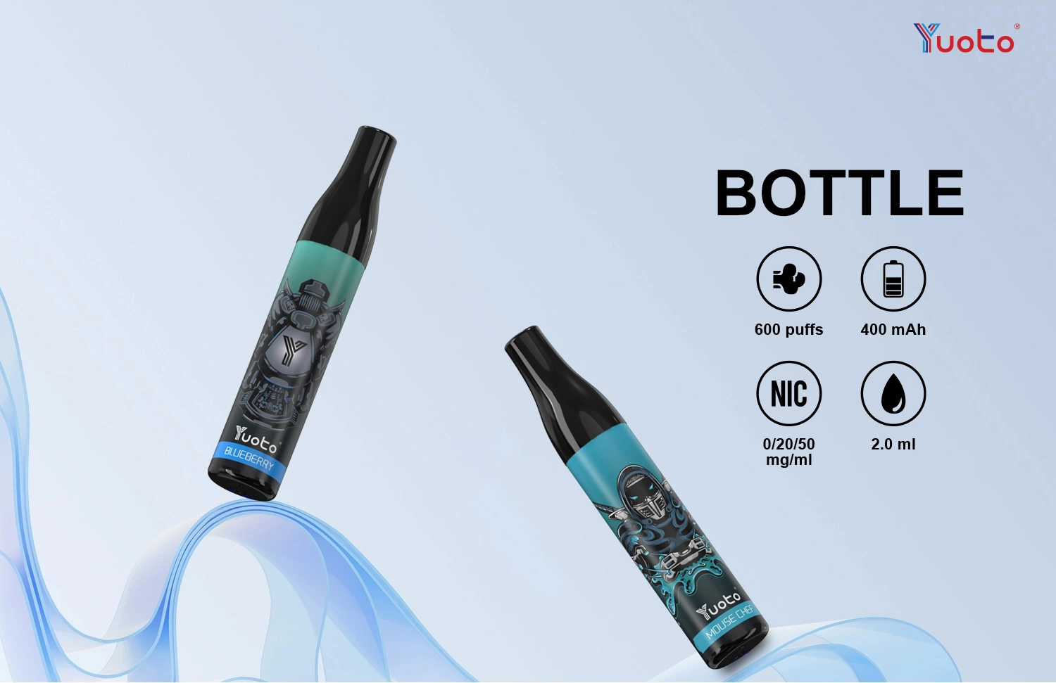 Original E Cigarette Yuoto Bottle 600 Puffs 2.0ml E Liquid 400mAh Battery Mesh Coil Disposable Pen