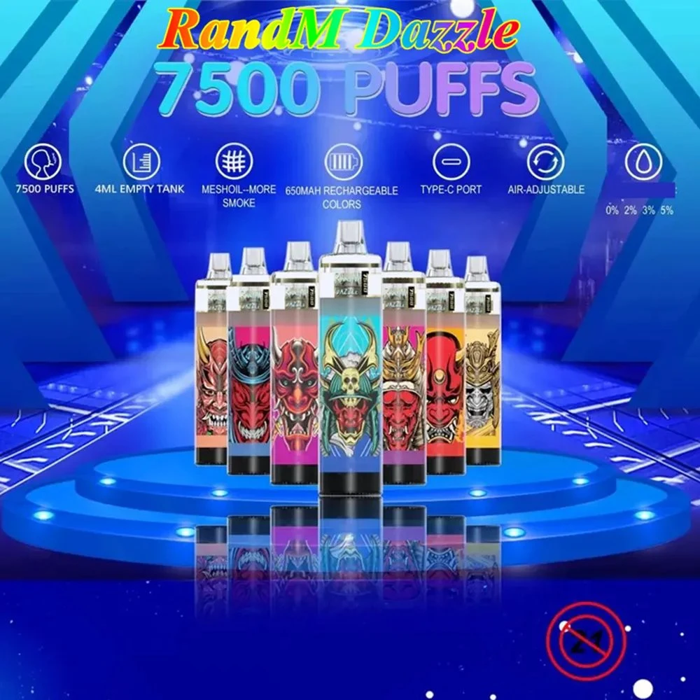 Randm New lançou o Nice Design Randm Dazzle 7500 puffs de 4 ml PETG com função de controlo do fluxo de ar do depósito vazio de 15 ml recarregável