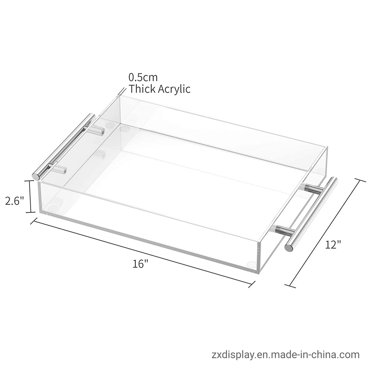 Restaurant Waterproof Clear Acrylic Serving Tray with Silver Handles