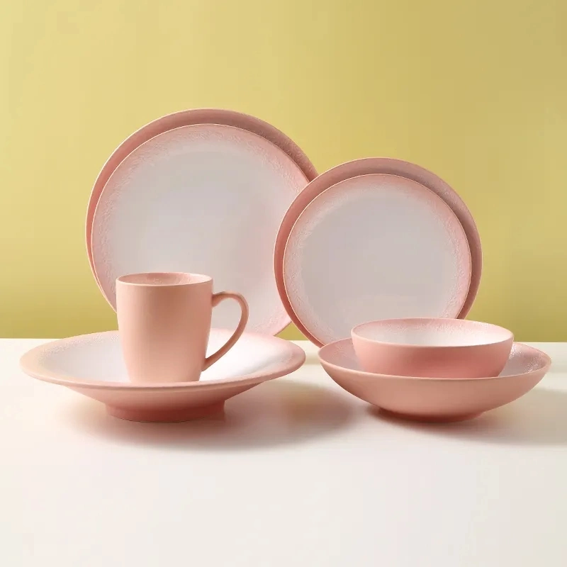 Nueva llegada Pink Glaze Porcelana vajilla juego simplificar estilo Juego de cena de cerámica