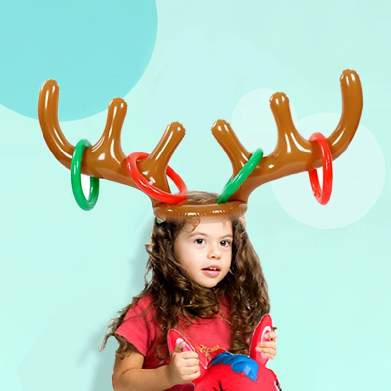 Family Christmas Party Games Inflatable Reindeer Antler Game Hat with Rings