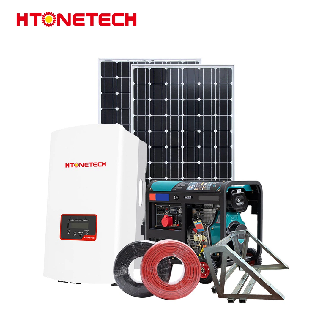 Htonetech constituídos de vidro duplo painel solar 48V 6000W off-grid Inversor Solar China 3.5Kw Hybrid Solar Power System com 80kVA gerador diesel preço