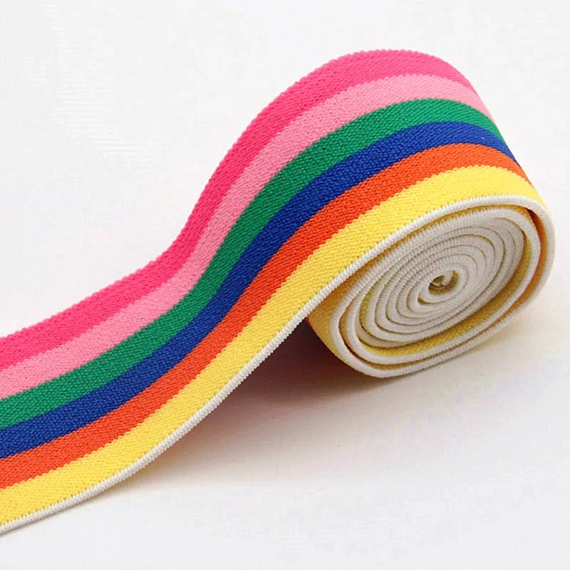 4cm Rainbow Color Striped Elastic Bands 40mm Nylon Colorful Elastic Band Webbing Waistband Stretchy Tape Clothing Accessories 1m
