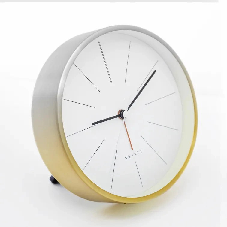 6 Inch Small Metal Alarm Clock Home Decor Rose Gold Metal Table Clock Battery Style Round Table Alarm Clock