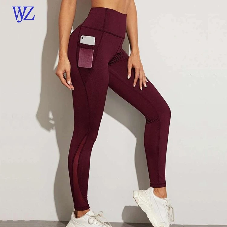 Frauen High Waist Workout Yoga Leggings mit 2 Seitentaschen, nicht durchsehbare Tummy Control Yoga Hose