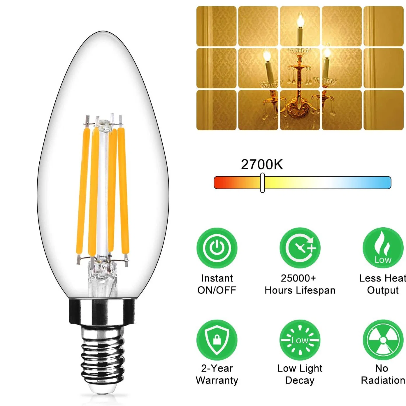 LED Filament Candle Bulb C35 E12 LED Light