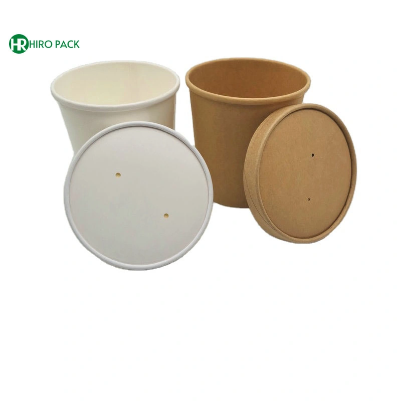 16oz 500ml Soup Container Cup 100% Biodegradable Eco Friendly Soup Paper Cup with Paper Lid PLA Coating