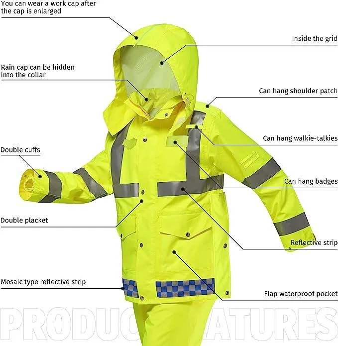 Reflective Safety Jacket for Men & Women High Visibility Rain Jacket Waterproof Raincoat Anti-Storm