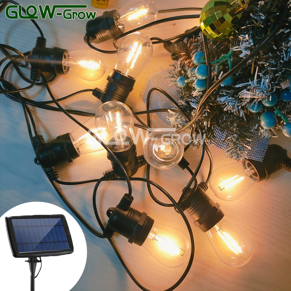 Warm White Solar Powered String Light Festoon Light with Garland S14 for Wedding Party Street Garden Decoration