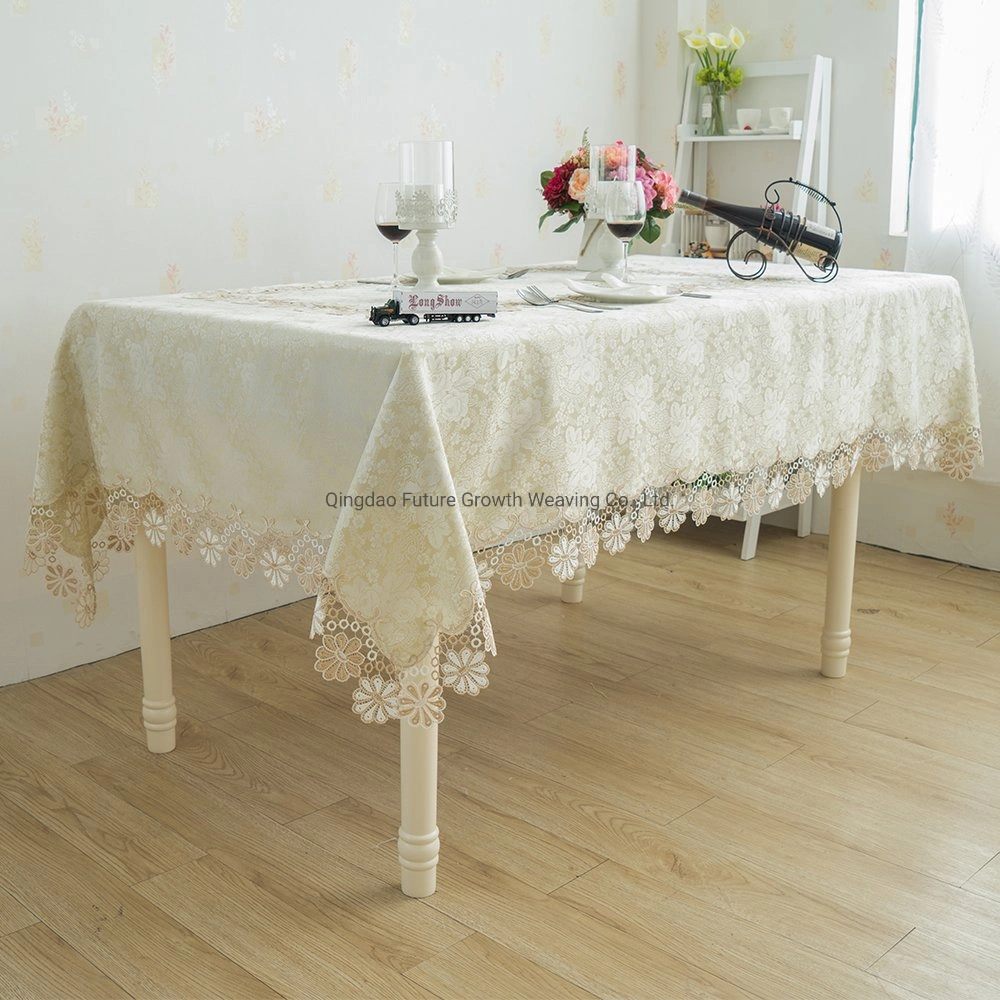 100cm*150cm Cationic Cloth Fabric Jacquard Gold White Color Table Cloth