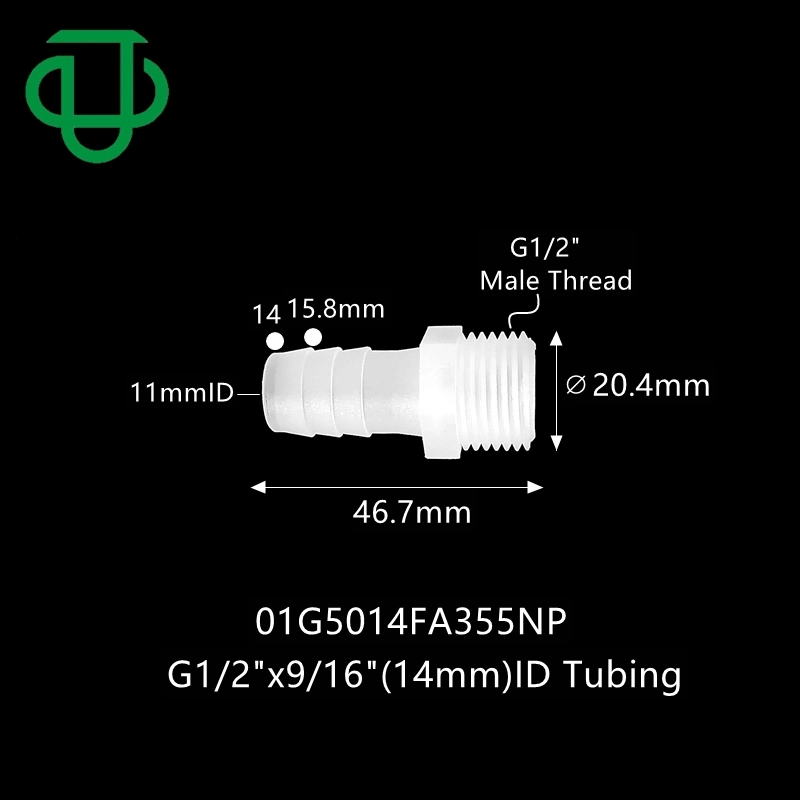 Plastic 9/16" 14mm Hose Barb to G1/2 Bsp Male Thread Barbed Adapter Pipe Fitting