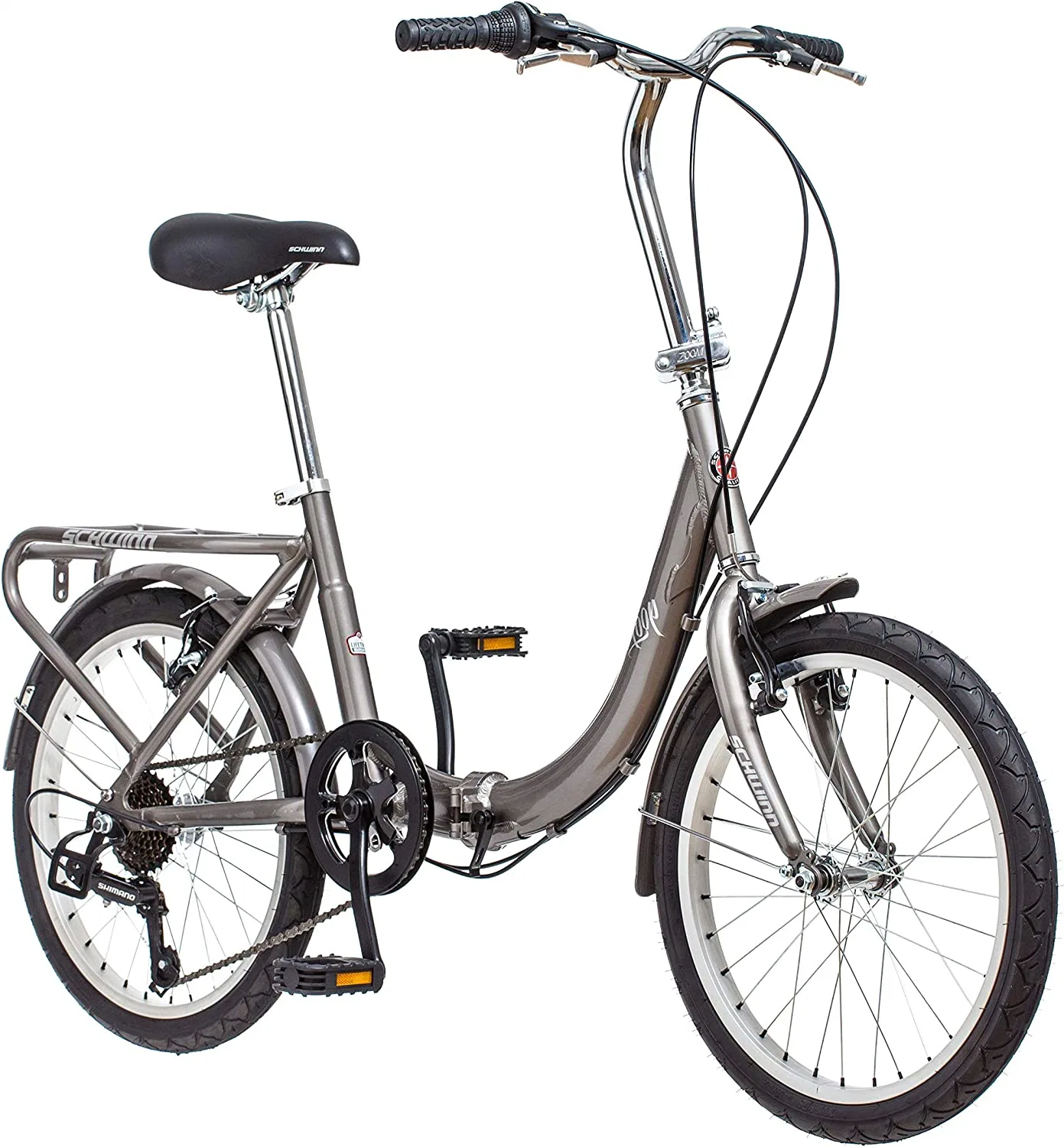 Vélo pliant pour adulte Loop, roues de 20 pouces, chaîne cinématique à 7 vitesses, porte-bagages arrière, sac de transport, Plusieurs couleurs