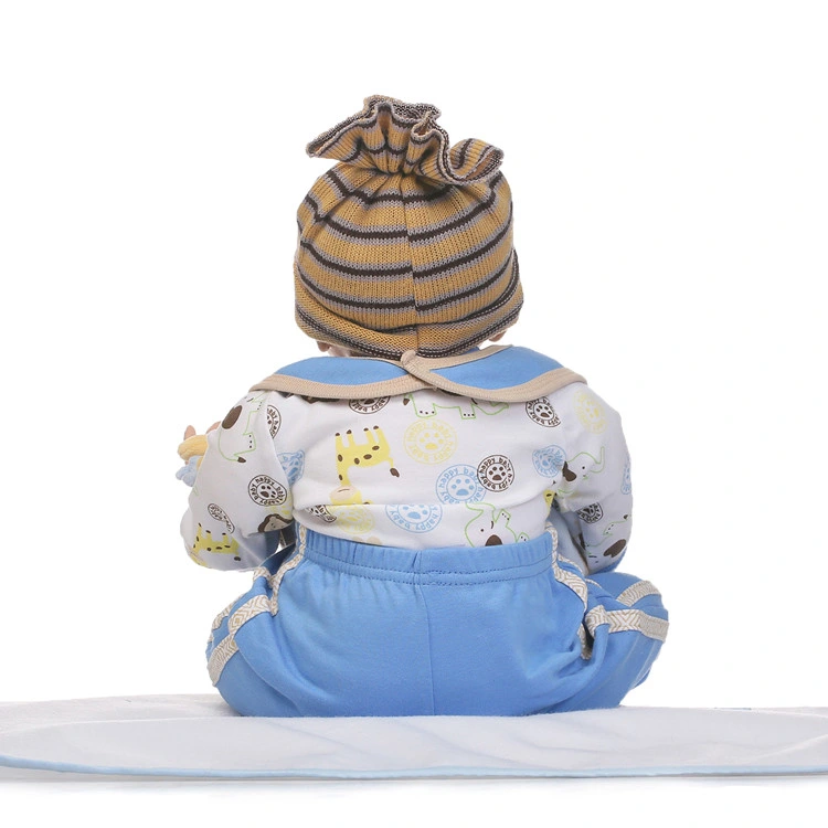 Reborn Baby Doll Soft Silicone Vinyl Baby Boy 22inch 55cm Mouth Cute Boy Wearing Toy Blue Cute Doll Gift Set for Ages 3+