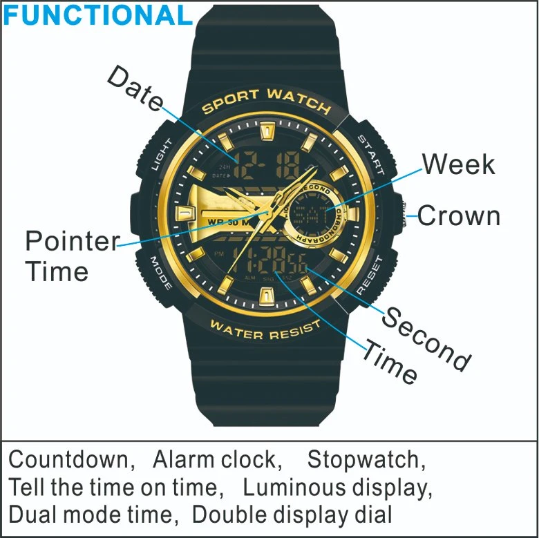 Dual Time Fashion Analog Digital Watch Sports for Men Waterproof Relogio Masculino