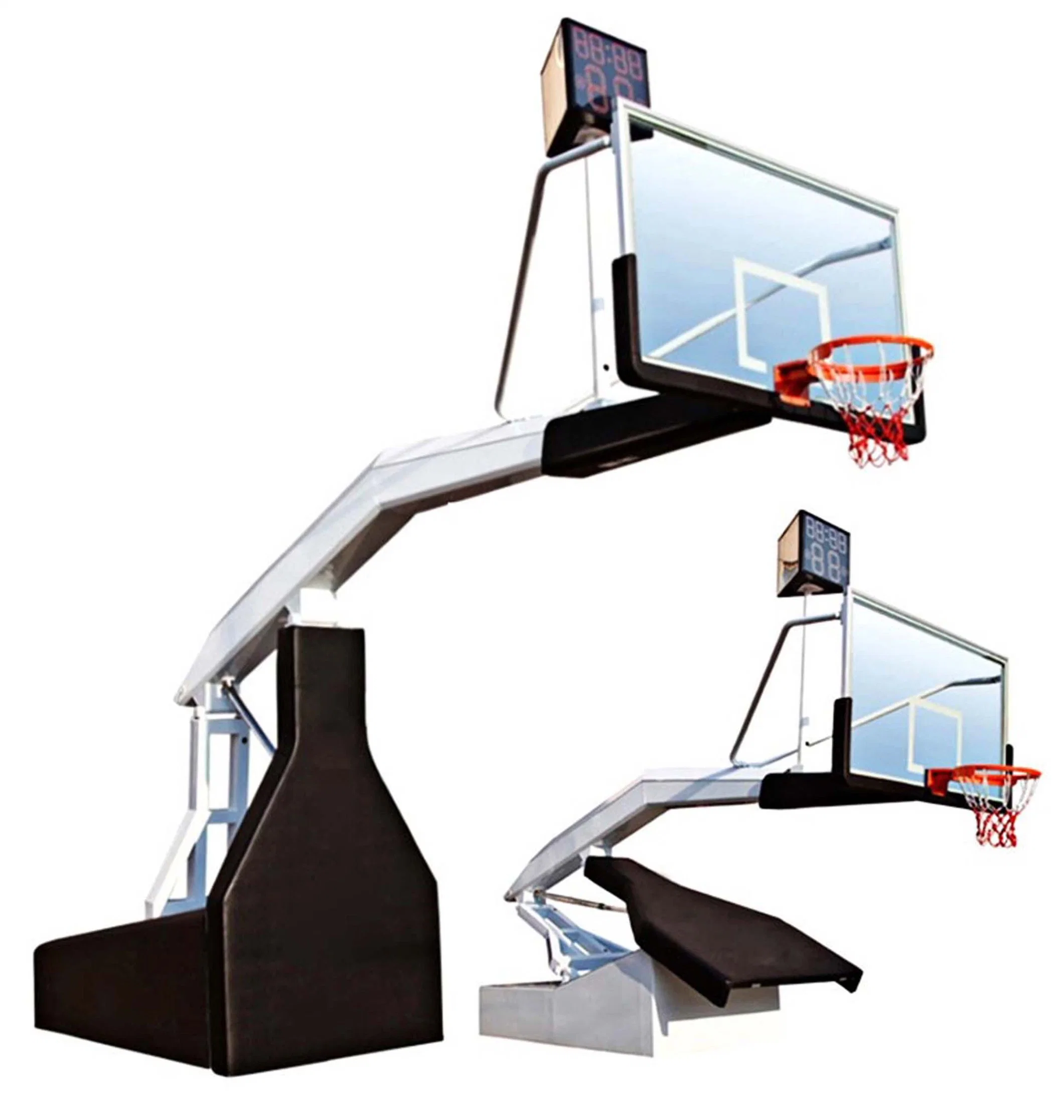 72 Elektrischer Hydraulischer Basketballkorb Tor/Stand Standard Gehärtetes Glas Backboard Qualitätssicherung Für Innen- Und Außenfalte