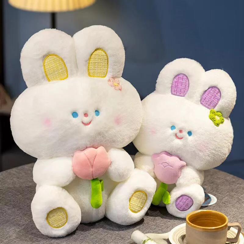Cute Tulip Standing Ear Rabbit Plush Toy Doll Little White Rabbit Doll Kids Throw Pillow