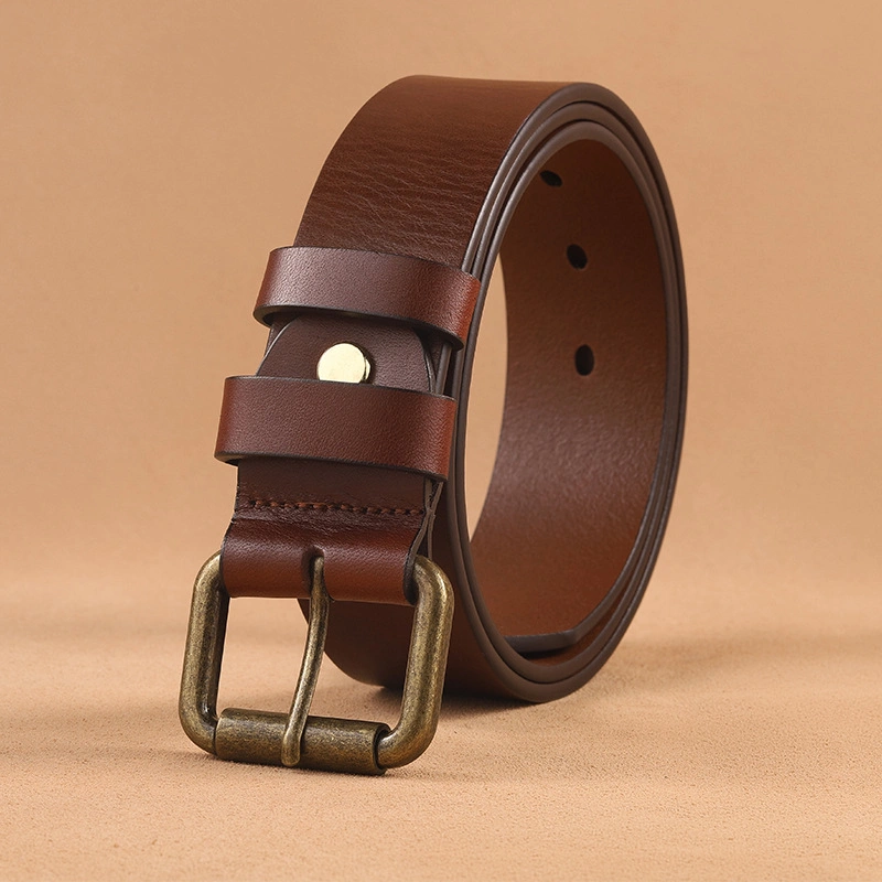 Real Leather Roller Pin Buckle Belt Vintage Waist Belt for Man