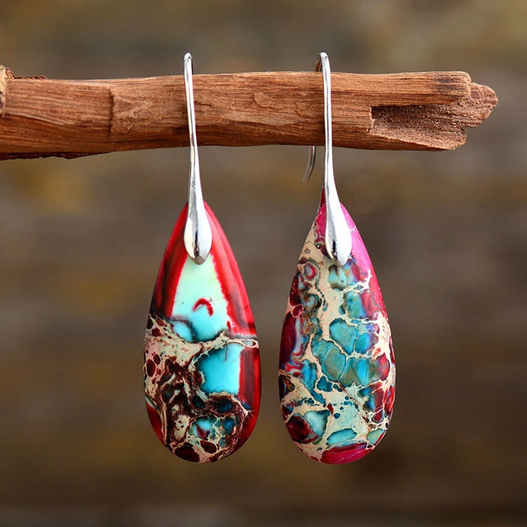 Precio al por mayor Nueva llegada Cross-Border Bohemian Imperial Piedra colgante Teardrop Pendientes