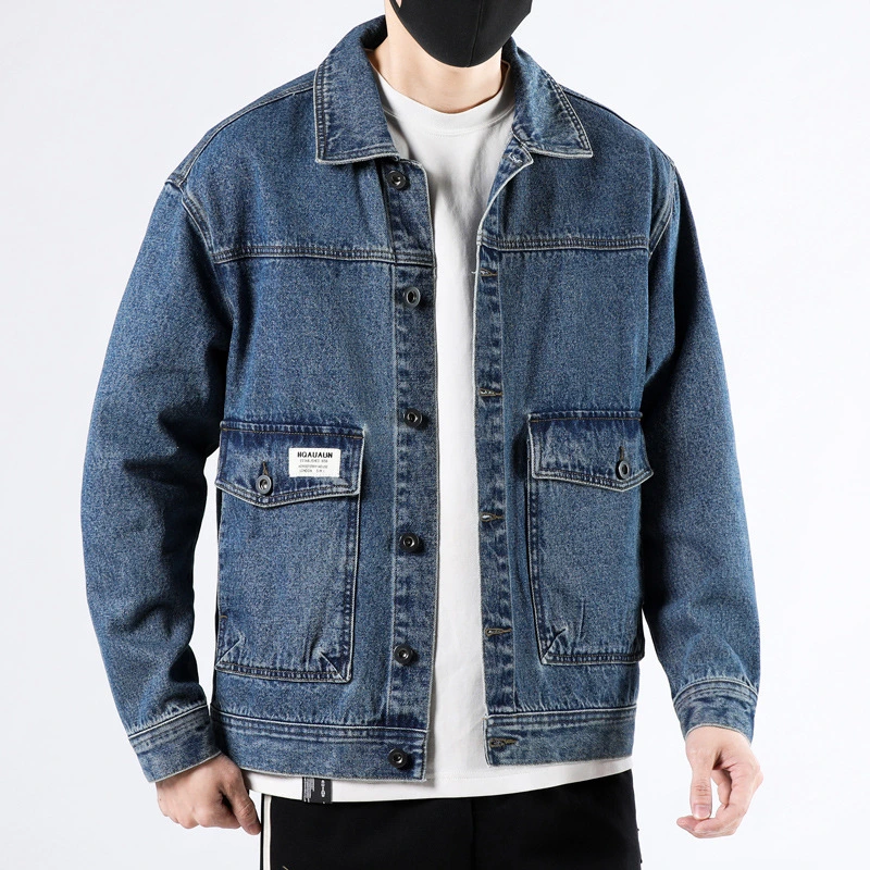 Stock Embroidery Casual Streetwear Riding Coats Denim Jacket for Men