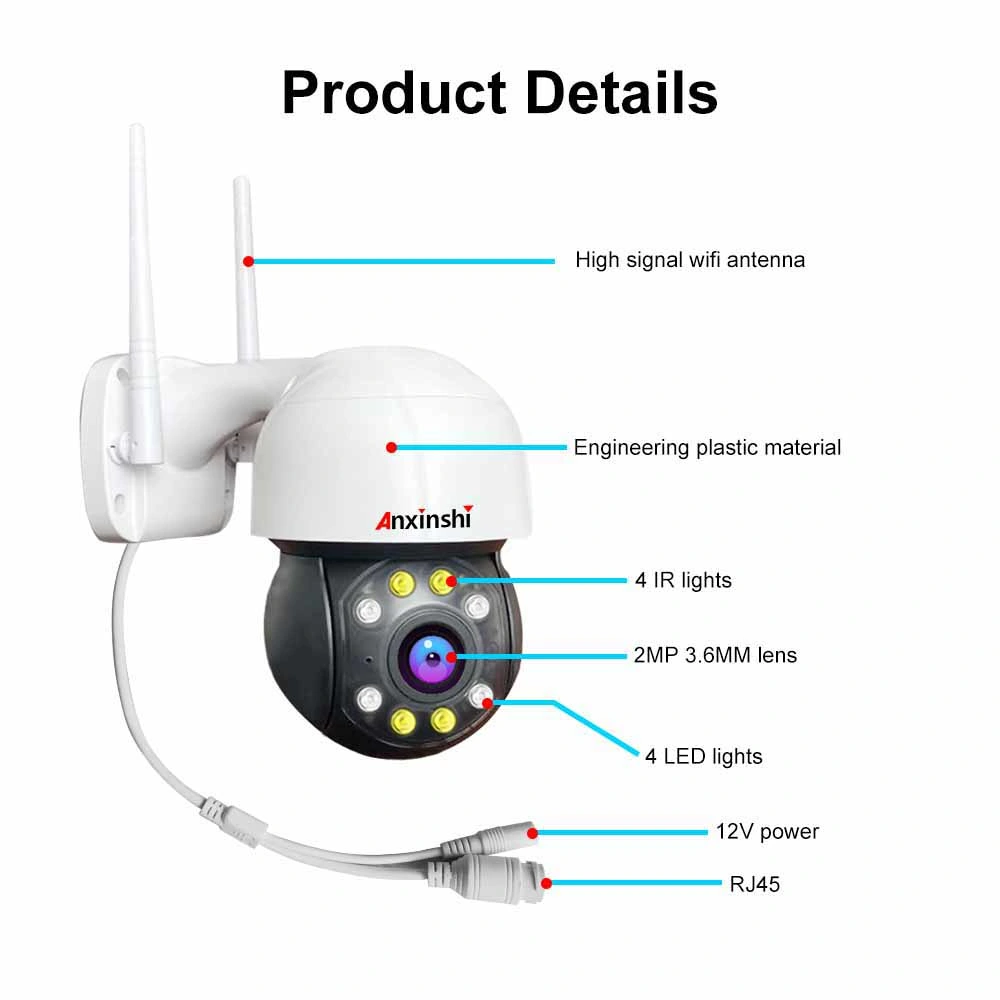 HD 1080P IP WiFi PTZ Camera Intelligent Analysis IR 8X Two Way Audio CCTV Security Camera