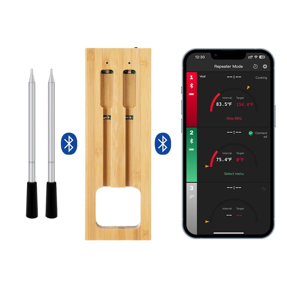 Long Range Dual Probes Truly Wireless BBQ Grill Thermometers Bluetooth Meat Thermometers for Kamado