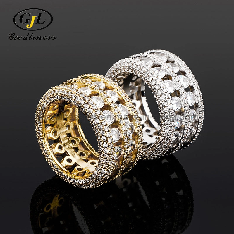 Fashion 18K Gold Plated Shiny Jewelry Micro Pave CZ Channel Setting Eternity Ring