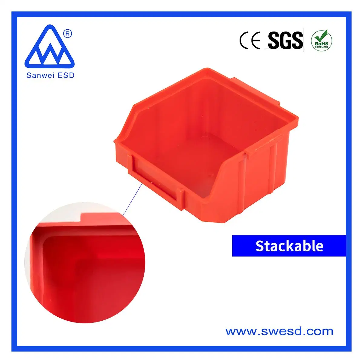 Clean Material Red ESD Permanent Anti-Static Bin