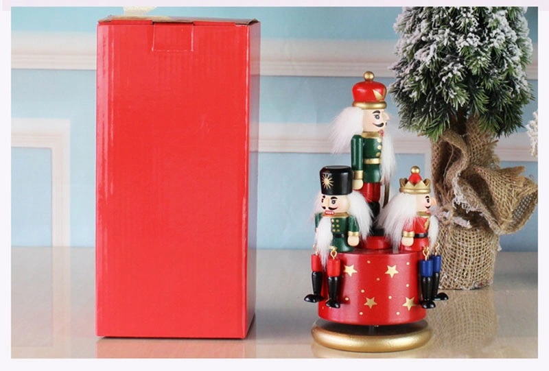 Hechos a mano Nutcracker de madera decoración de Navidad Soldado Figura Encillamiento de piezas de cierre Caja de música navideña Caja de música de Nutcracker para decoración de casa de regalos Ornamentos