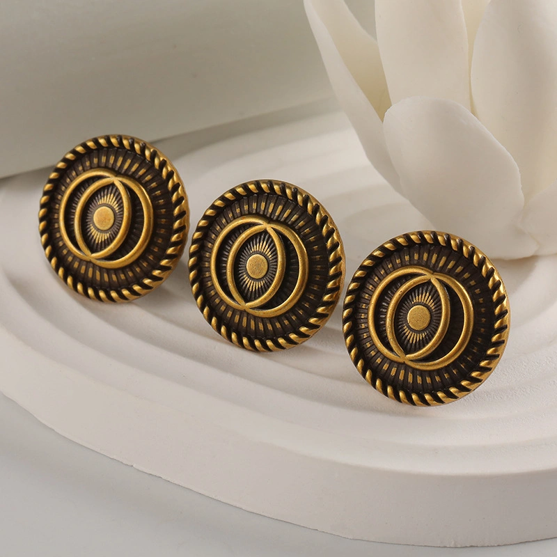 Retro British Zinc Alloy Coat Button Rose Creative Gold Double Circle