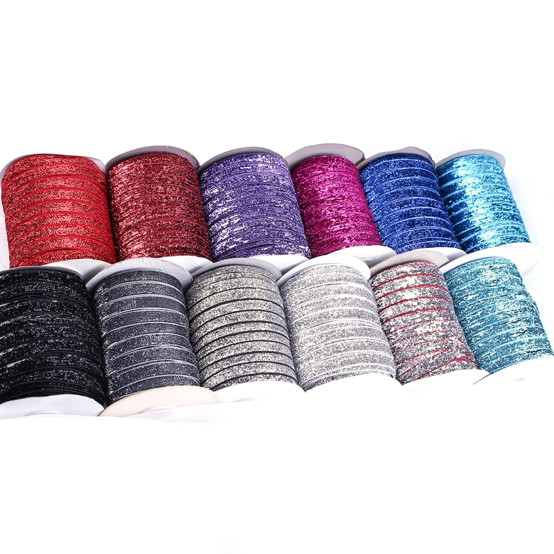 3/4 Inch 19 mm Wide Colorful Good Quality Metallic Velvet Glitter Ribbon for Decoration