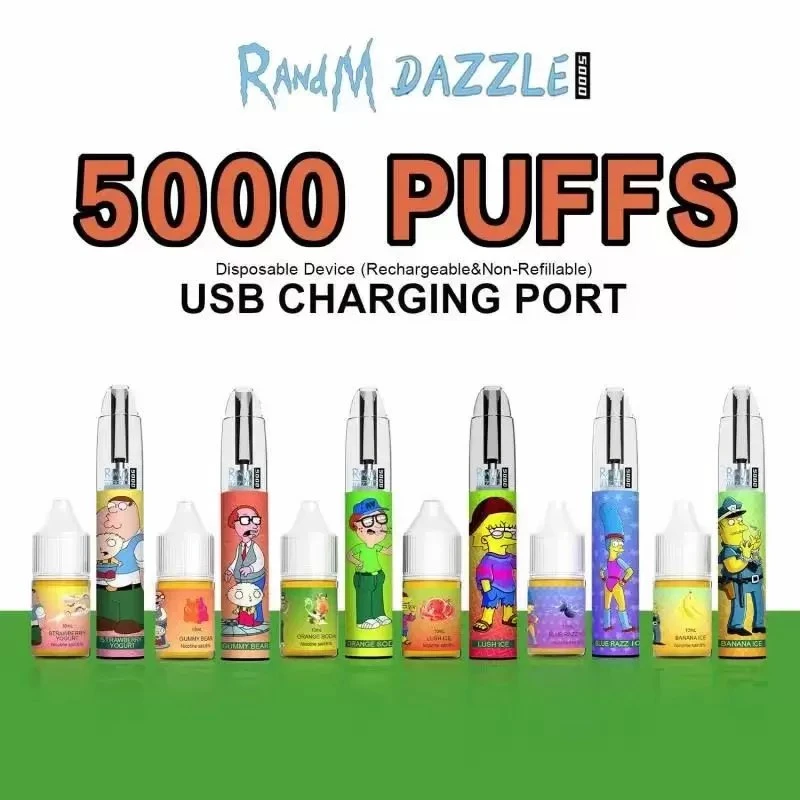 Lumière RVB Randm Dazzle 5000 bouffées E cigarette jetable Batterie Rechargeable Vape Pen