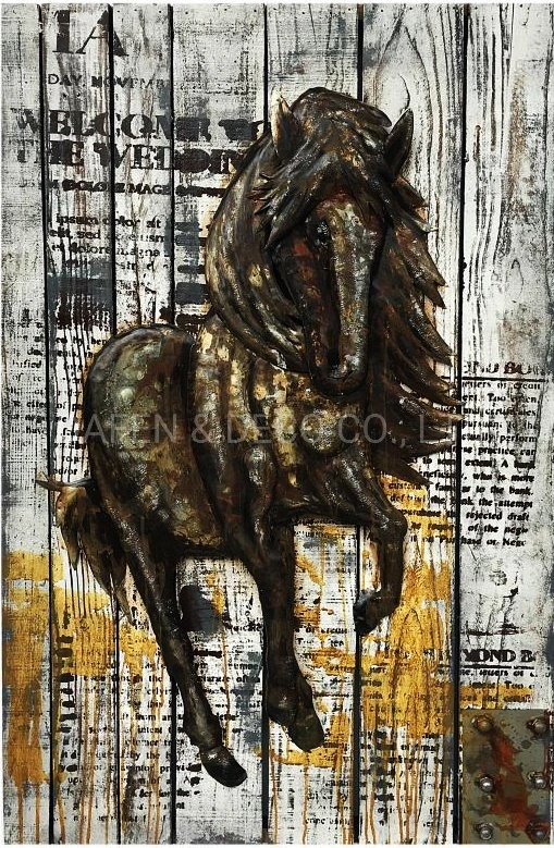 Metal Decoration Oil Painting Wall Art Tall Horse Iron Body 3D Dimension Plank