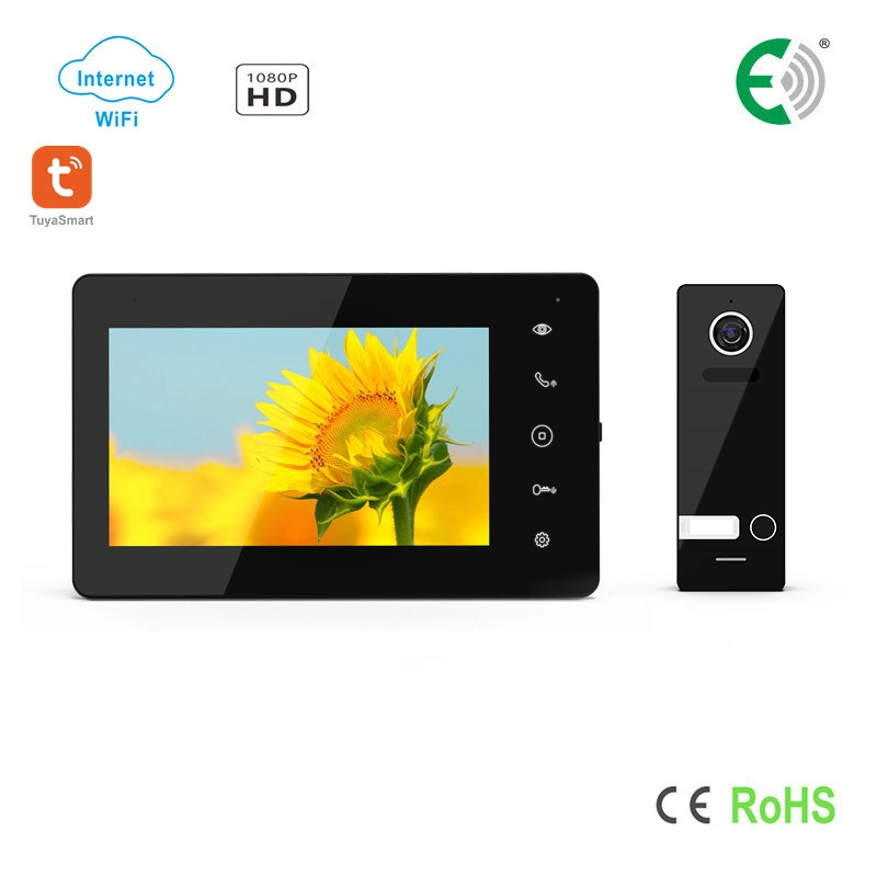 4-Wire WiFi 7" Casa de vídeo HD de pantalla Seguridad Sistema de intercomunicación de lujo Doorphone interfonía