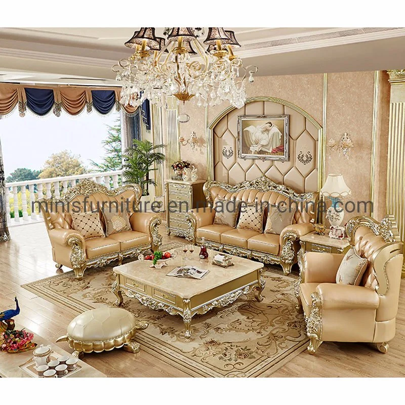 (M-CSF60) Luxury European Royal Home Furniture Living Room Lounge Golden Sofa