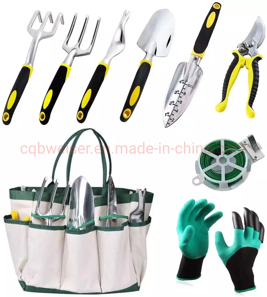 Juego de herramientas de uso intensivo de acero inoxidable para jardinería con caucho antideslizante Herramientas de mano para exteriores Grip herramienta de jardín de uso intensivo herramienta de jardinería Kit de herramientas para exteriores con bolsa